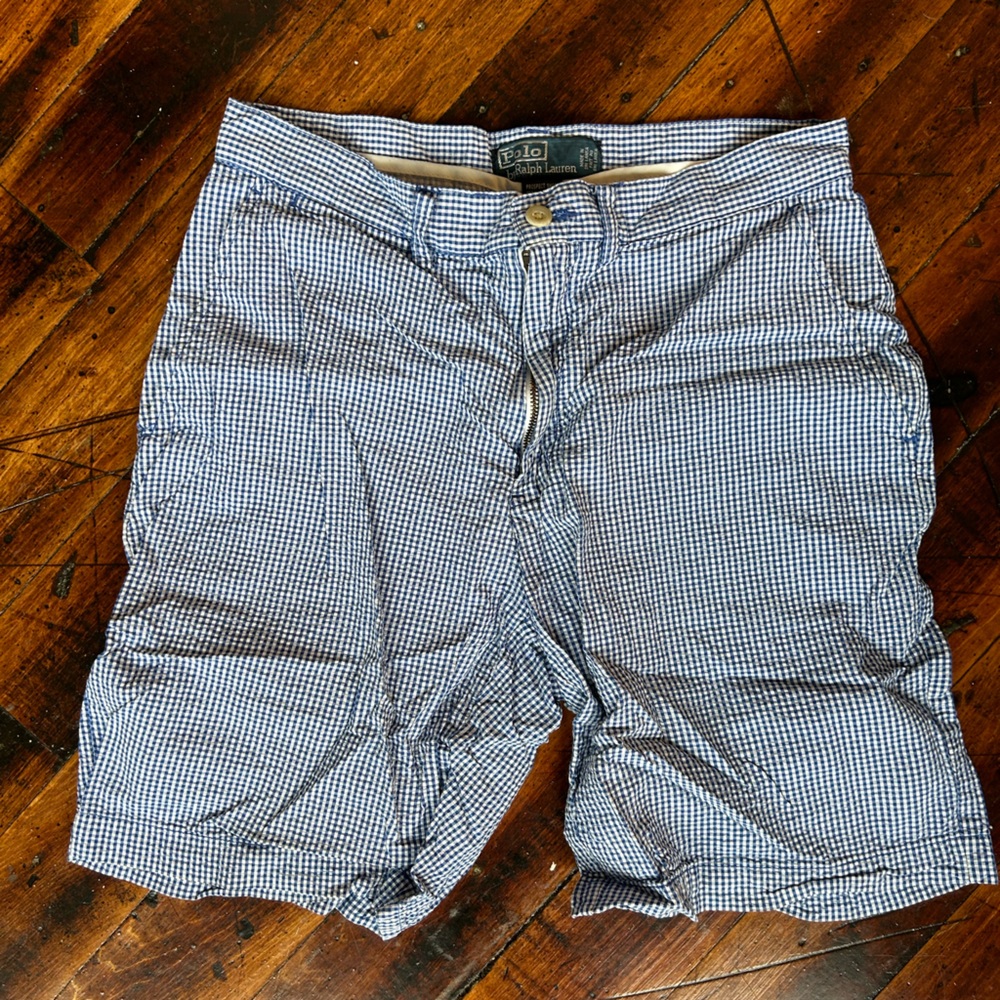 Polo by Ralph Lauren Blue and White Gingham Men's Flat Front Shorts